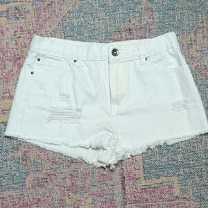 Forever 21 White Distressed Jean Shorts Women's 28